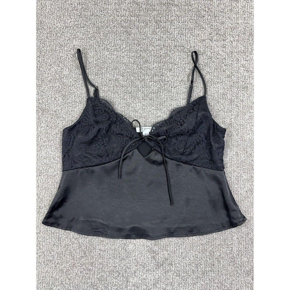 Vigoss Cami Babydoll Top Women XL Black Lace Satin Crop Bow Y2K Coquette Sexy